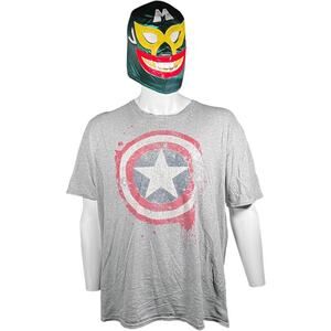 Marvel 2X Captain America Distressed Graphic Tee Gray Crew Neck Short Sleeve